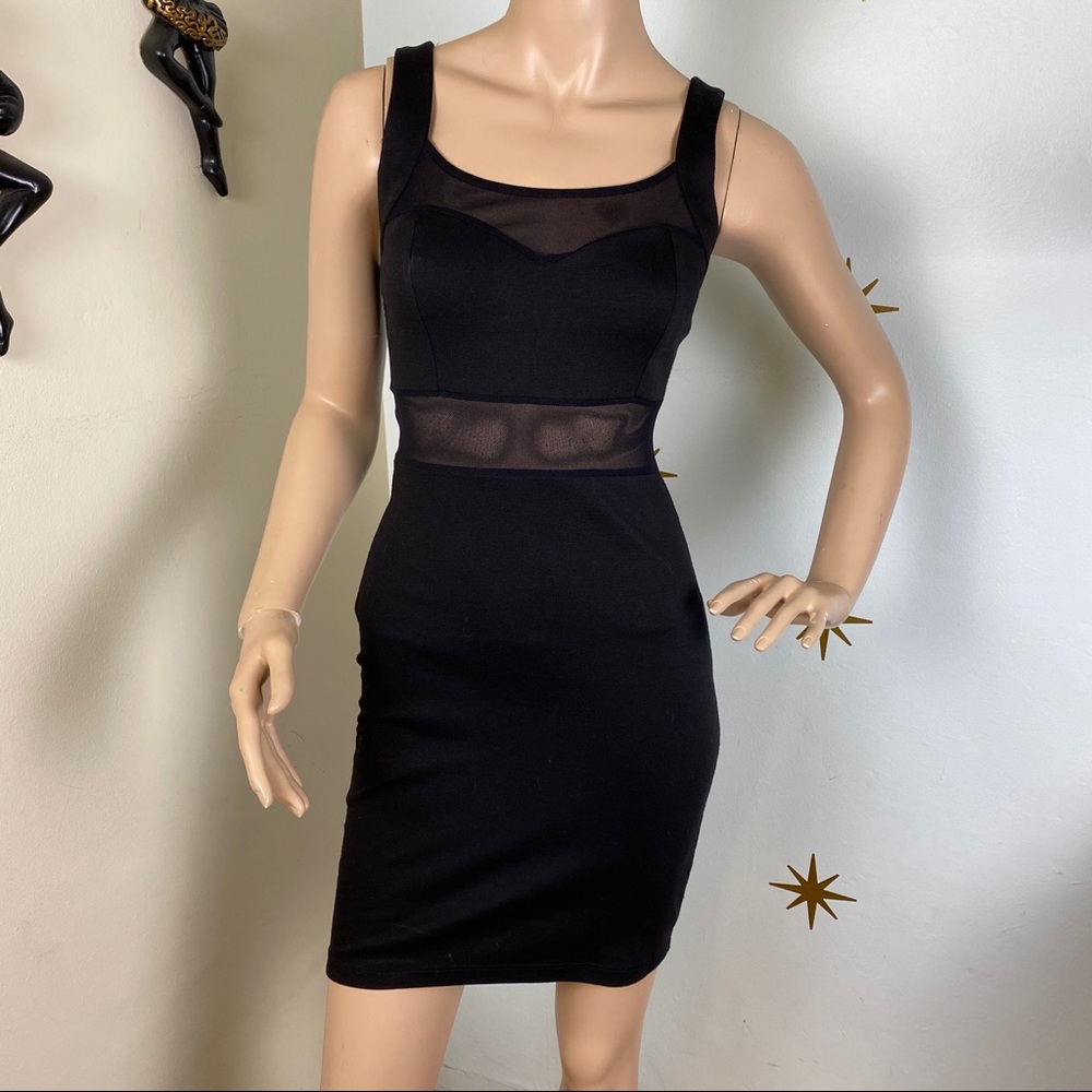 Black mesh illusion wiggle dress